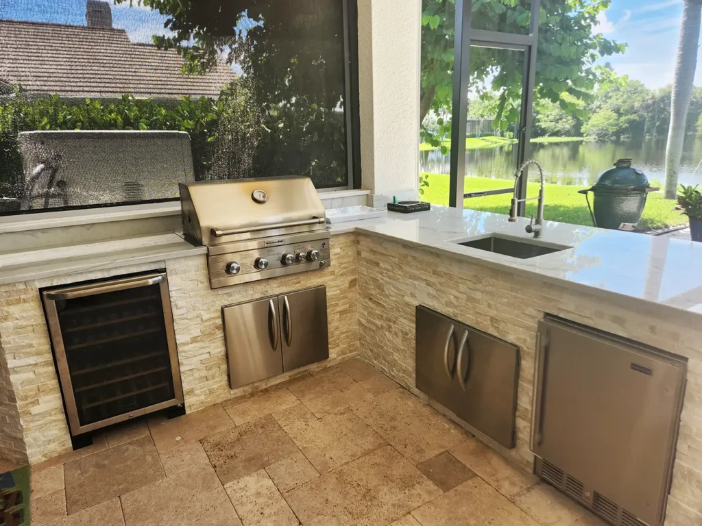 Outdoor Kitchen installed in a customer's pool patio lanai by Outdoor Overall Services.